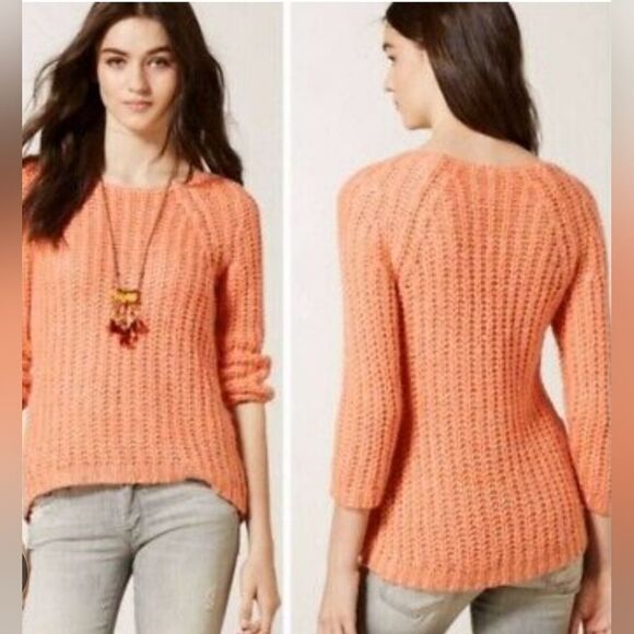 Anthropologie Knited & Knoted Orange & Gold Knit Boat Neck Sweater Textured - Picture 9 of 11